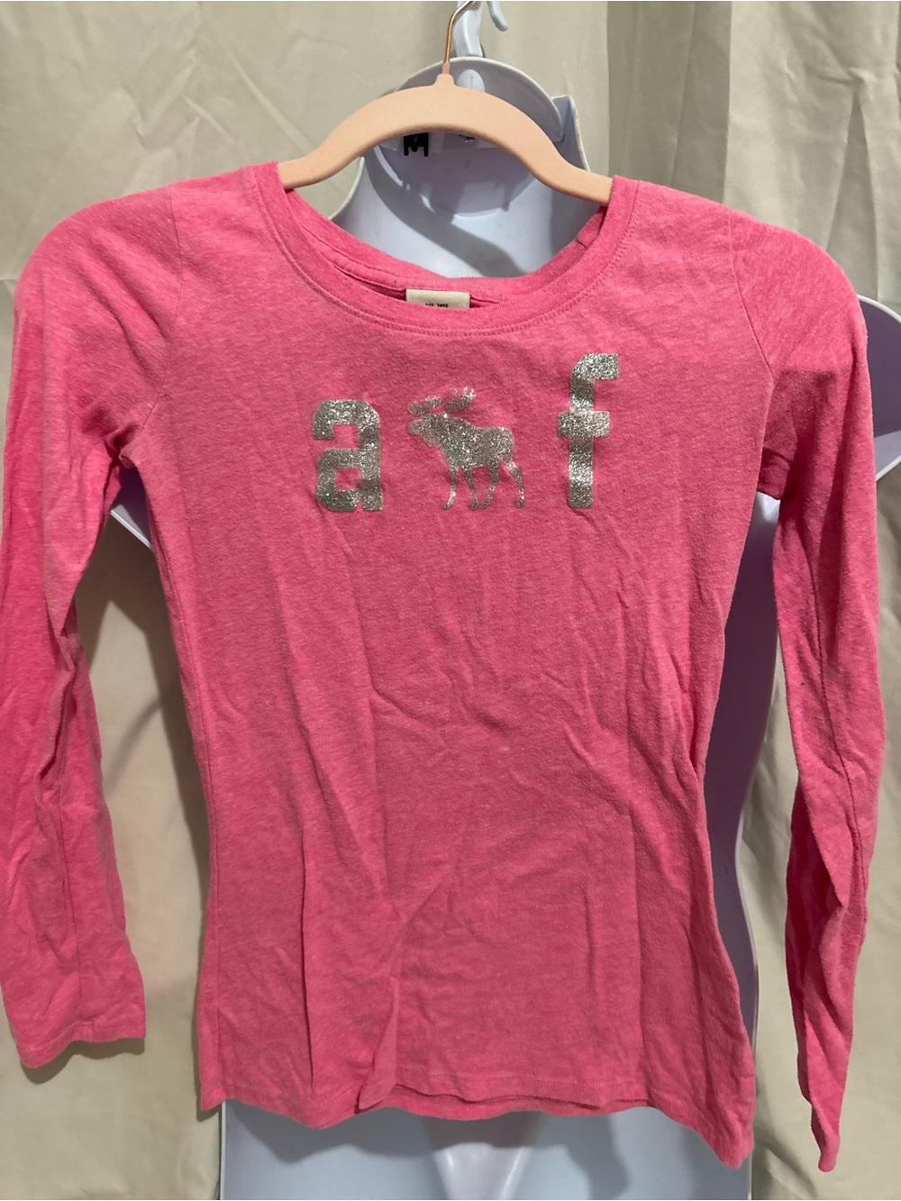 abercrombie kids Pink Long-Sleeve Tee with Silver Glitter Logo